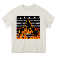 Cream american firefighters seamless pattern Heavy Core Tee - BundleAndBundleShop