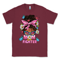 Burgundy Mom Is A Fighter And Afro Messy Bun Mom Classic Tee - BundleAndBundleShop
