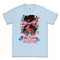 Dusty Blue Mom Is A Fighter And Afro Messy Bun Mom Classic Tee - BundleAndBundleShop