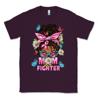 Plum Mom Is A Fighter And Afro Messy Bun Mom Classic Tee - BundleAndBundleShop