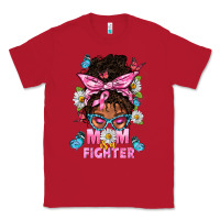 Red Mom Is A Fighter And Afro Messy Bun Mom Classic Tee - BundleAndBundleShop