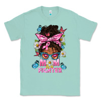 Seafoam Mom Is A Fighter And Afro Messy Bun Mom Classic Tee - BundleAndBundleShop