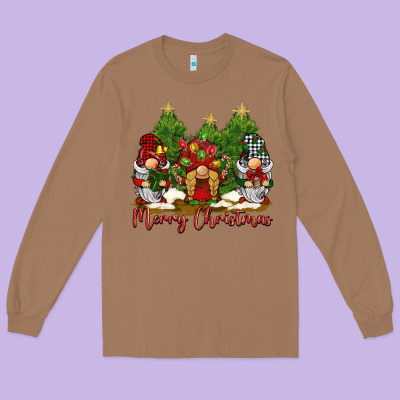 Merry Christmas Gnomies Long Sleeve Tee Designed By Barkaloodesign