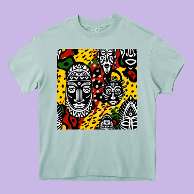 African Masks Colorful Seamless Pattern Heavy Core Tee Designed By Bundleandbundleshop