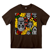 Chocolate Brown african masks colorful seamless pattern Heavy Core Tee - BundleAndBundleShop