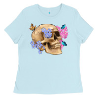 Baby Blue skull flora butterfly Ladies Tee - Artiststas