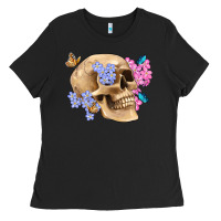 Black skull flora butterfly Ladies Tee - Artiststas