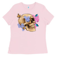 Bubblegum Pink skull flora butterfly Ladies Tee - Artiststas
