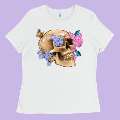Skull Flora Butterfly Ladies Tee Designed By Artiststas