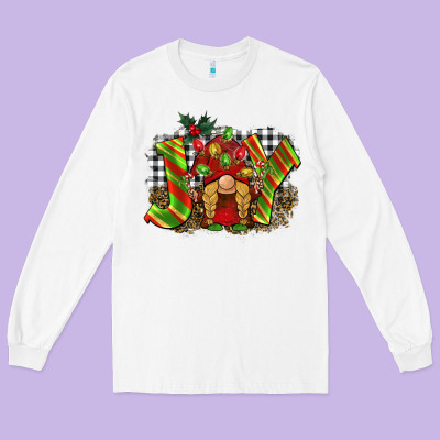 Christmas Joy Gnome Long Sleeve Tee Designed By Barkaloodesign