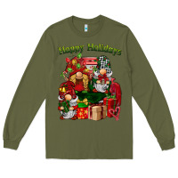 Army Green happy holidays gnomes truck Long Sleeve Tee - BarkalooDesign