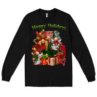 Black happy holidays gnomes truck Long Sleeve Tee - BarkalooDesign