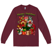 Burgundy happy holidays gnomes truck Long Sleeve Tee - BarkalooDesign