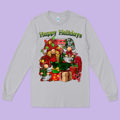 Happy Holidays Gnomes Truck Long Sleeve Tee Designed By Barkaloodesign