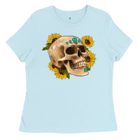 Baby Blue skull flowers and gemstone Ladies Tee - Artiststas