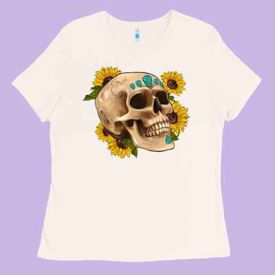 Skull Flowers And Gemstone Ladies Tee Designed By Artiststas