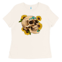Bone skull flowers and gemstone Ladies Tee - Artiststas