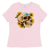 Bubblegum Pink skull flowers and gemstone Ladies Tee - Artiststas