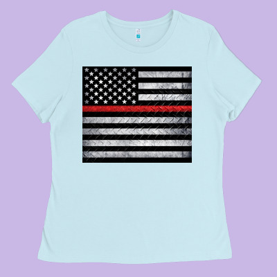 Thin Red Line American Flag Metal Floor Ladies Tee Designed By Artiststas