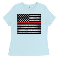 Baby Blue thin red line American flag metal floor Ladies Tee - Artiststas