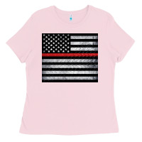 Bubblegum Pink thin red line American flag metal floor Ladies Tee - Artiststas