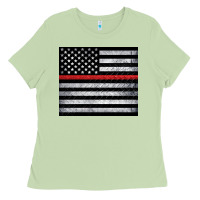 Matcha thin red line American flag metal floor Ladies Tee - Artiststas