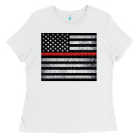 White thin red line American flag metal floor Ladies Tee - Artiststas