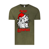 Vintage Olive Merry Christmas Cat Vintage Tee - SublimationCraftShop