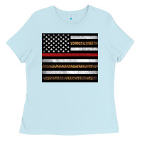 Baby Blue thin red line American flag leopard Ladies Tee - Artiststas