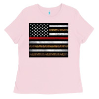 Bubblegum Pink thin red line American flag leopard Ladies Tee - Artiststas