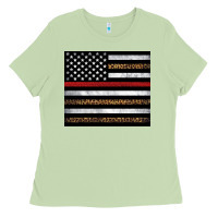 Matcha thin red line American flag leopard Ladies Tee - Artiststas