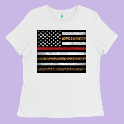 Thin Red Line American Flag Leopard Ladies Tee Designed By Artiststas