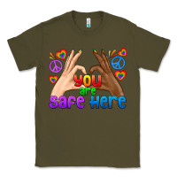 Army Green LGBTQ+ You Are Safe Here Classic Tee - BundleAndBundleShop