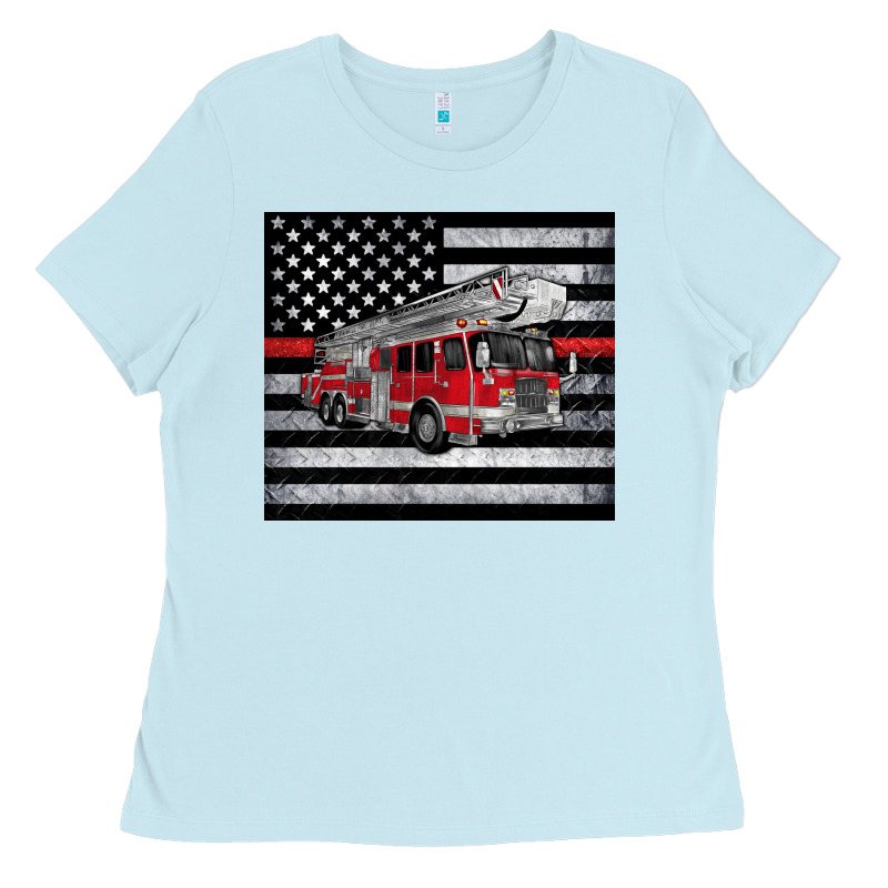 Thin Red Line American Flag Fire Truck Ladies Tee by Artiststas | Teevron