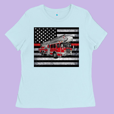 Thin Red Line American Flag Fire Truck Ladies Tee Designed By Artiststas