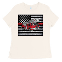 Bone thin red line American flag fire truck Ladies Tee - Artiststas