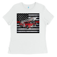 White thin red line American flag fire truck Ladies Tee - Artiststas