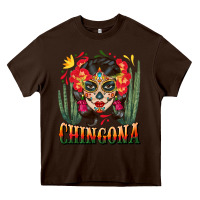 Chocolate Brown chingona sugar skull Heavy Core Tee - BundleAndBundleShop