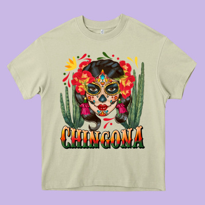 Chingona Sugar Skull Heavy Core Tee Designed By Bundleandbundleshop