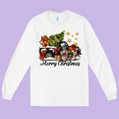Merry Christmas Gnomes Truck Long Sleeve Tee Designed By Barkaloodesign