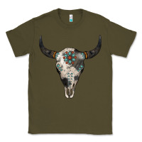 Army Green Cowhide Bull Skull Classic Tee - Jasminsmagicworld