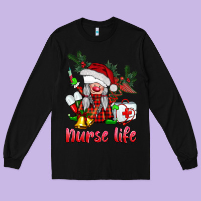 Christmas Nurse Life Gnome Long Sleeve Tee Designed By Barkaloodesign
