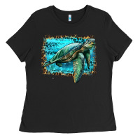Black sea turtle with background Ladies Tee - Artiststas
