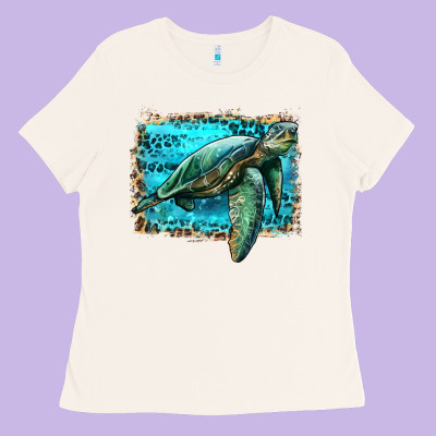 Sea Turtle With Background Ladies Tee Designed By Artiststas