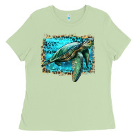 Matcha sea turtle with background Ladies Tee - Artiststas