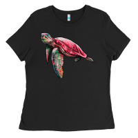 Black sea turtle pink glitter Ladies Tee - Artiststas