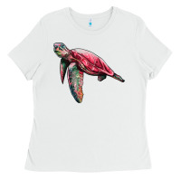 White sea turtle pink glitter Ladies Tee - Artiststas