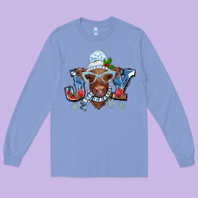 Christmas Snow Cow Joy Long Sleeve Tee Designed By Barkaloodesign