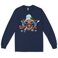 Navy Christmas snow cow joy Long Sleeve Tee - BarkalooDesign