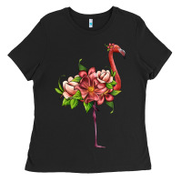 Flamingo With Tropical Flowers Ladies Tee | Teevron